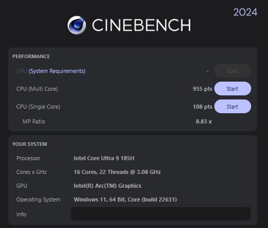 ASUS NUC 14 Pro Plus Review: Compact Powerhouse for Productivity and More 12 2024 11 04 13 40 43 Cinebench 2024.1.0 ASUS NUC 14 Pro Plus Review: Compact Powerhouse for Productivity and More