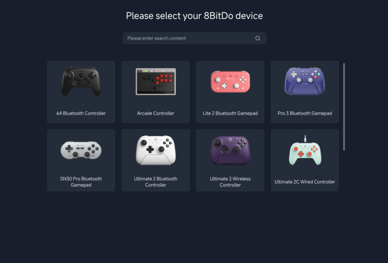 Homepage 2026 8 8BitDo Ultimate Software Online browser configuration tool shown on a laptop screen