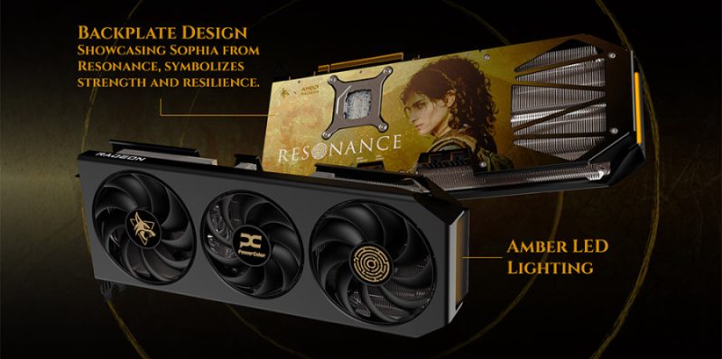 PowerColor Resonance RX 9070 XT Gets Plague Tale Artwork 2 PowerColor Resonance RX 9070 XT graphics card with gold Plague Tale Legacy backplate artwork
