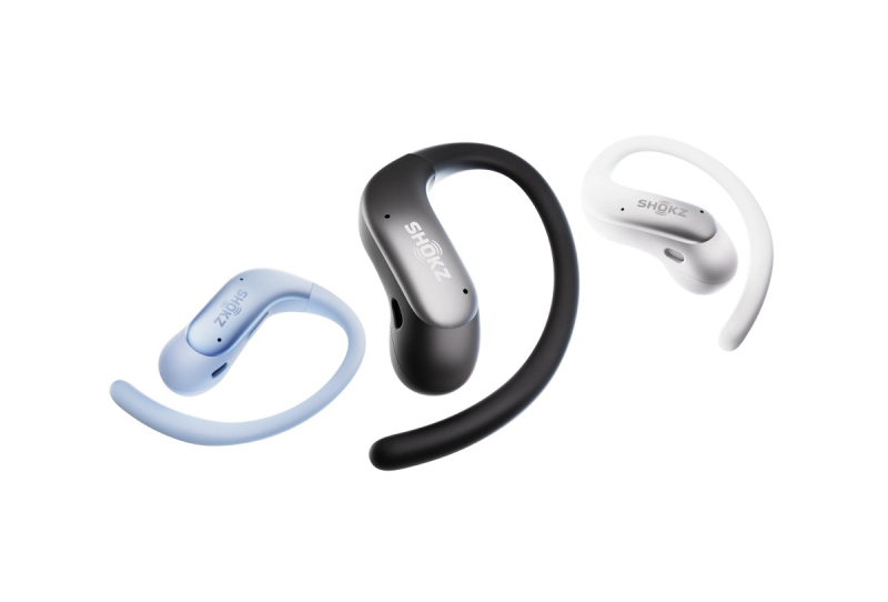 Homepage 2026 13 Shokz OpenFit Air 2 open-ear earbuds shown with charging case and titanium ear hook