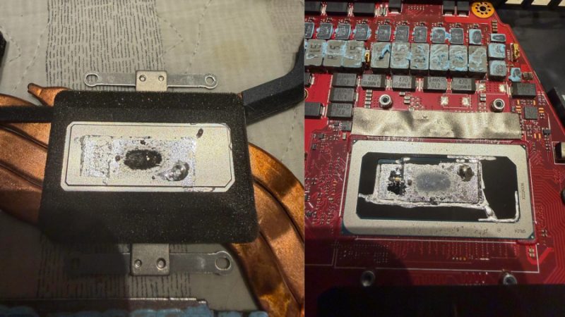 Liquid Metal Corrosion Nearly Wrecks Asus Zephyrus M16 2 Corroded Zephyrus M16 liquid metal residue visible on a laptop CPU heatsink and lid