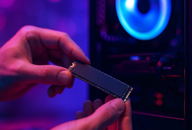 Homepage 2026 17 Technician installing an SSD storage drive inside a gaming PC case