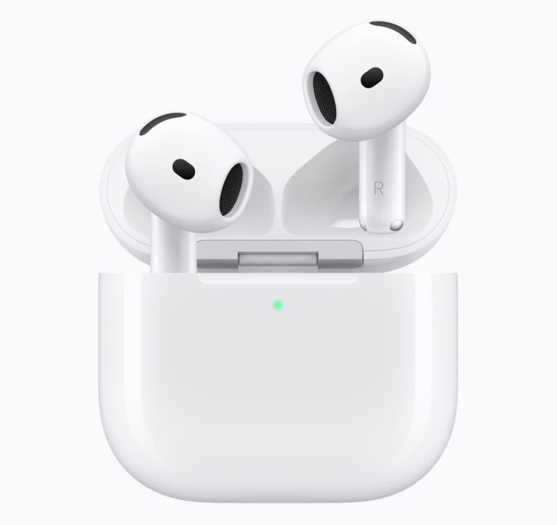 Apple AirPods 5 earbuds and charging case showing the new AirPods 5 noise cancellation design