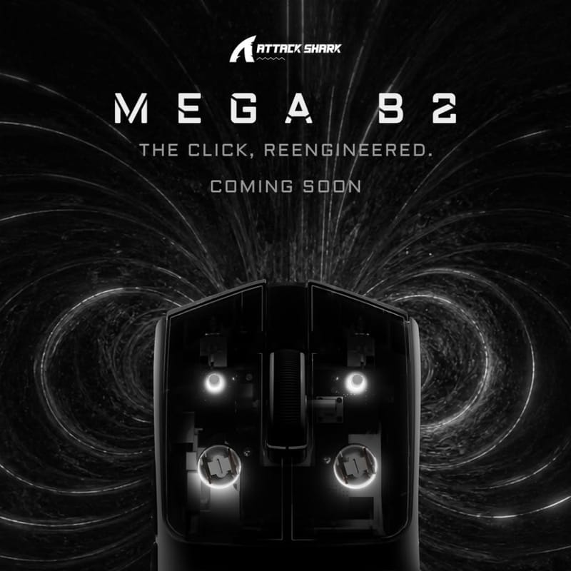 Attack Shark Mega B2 Mouse Teased As Superstrike Rival 2 Teaser image hinting at the Attack Shark Mega B2 gaming mouse design