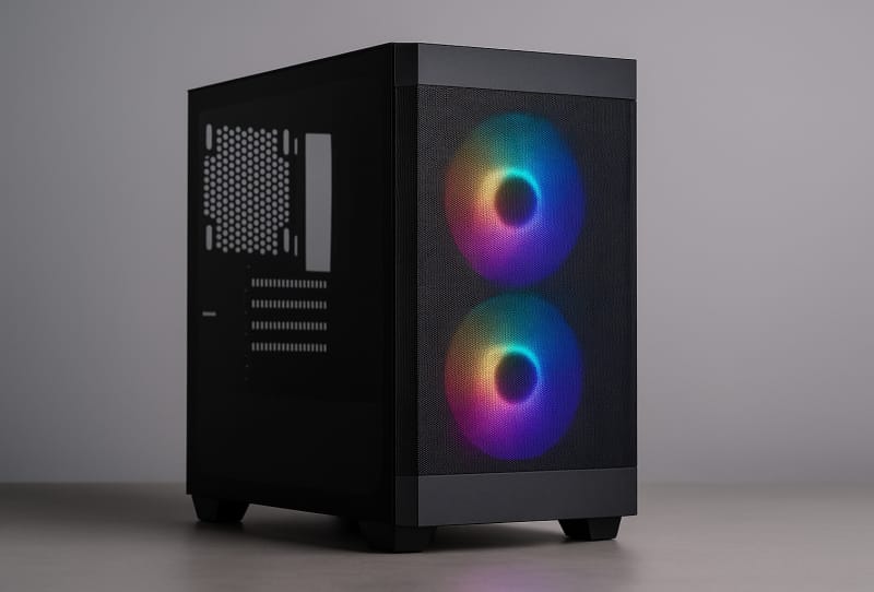 Person reviewing gaming PC component prices and a budget spreadsheet on a laptop