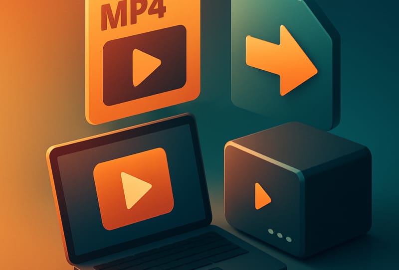 Laptop screen showing video conversion software preparing a file for Plex playback