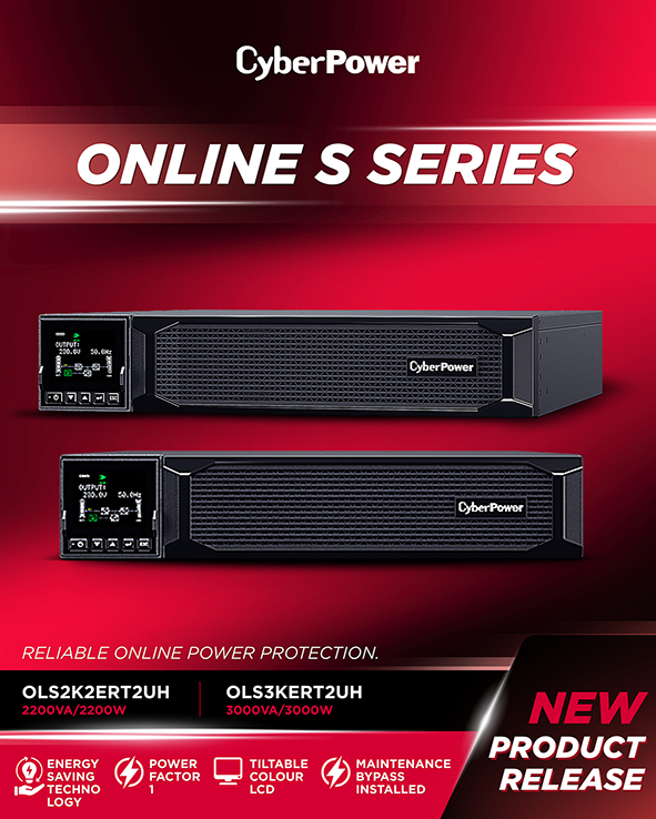 CyberPower Online S Series UPS units, the OLS2K2ERT2UH and OLS3KERT2UH, shown side by side