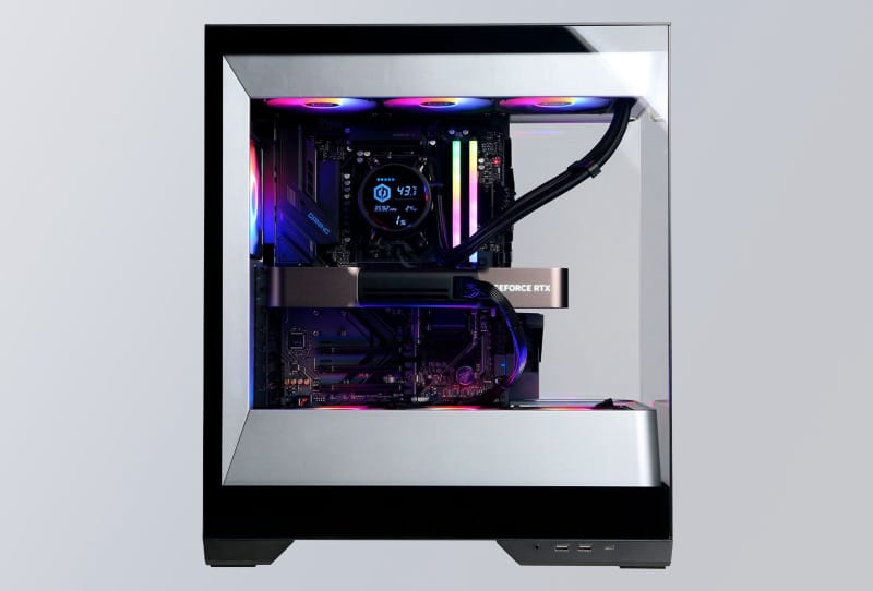 CyberPowerPC SLC8500WST gaming PC tower featuring a Ryzen 7 9800X3D processor and RTX 5080 Founders Edition graphics card