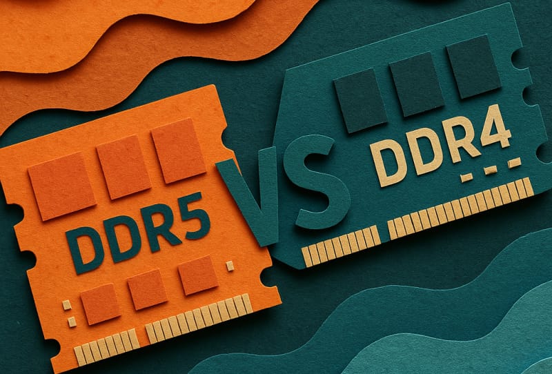 DDR5 and DDR4 memory modules side by side on a motherboard