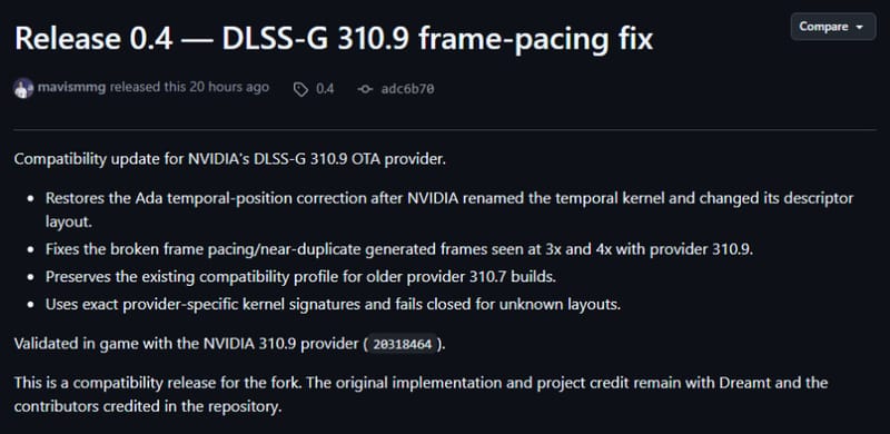 Nvidia RTX 40 series graphics card running the DLSS Multi-Frame Generation mod on a gaming PC