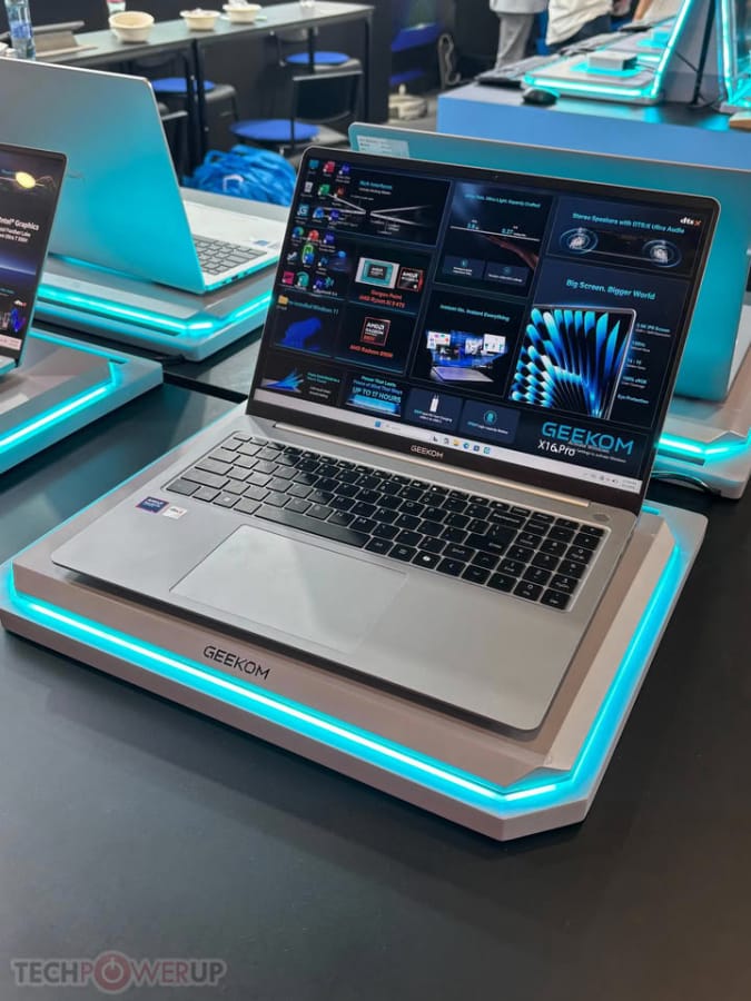 GEEKOM GeekBook X16 Pro laptop shown at IFA 2026 with its magnesium alloy chassis open