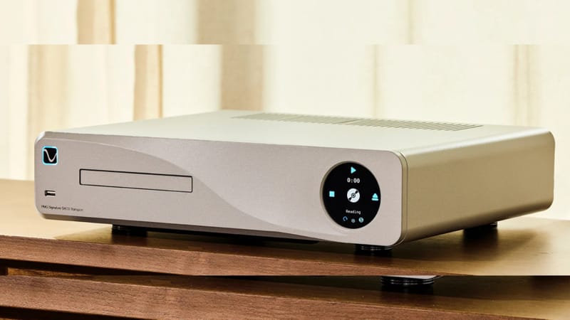 PS Audio and Naim Halt High-End CD Player Production 1 High-end CD players from PS Audio and Naim sitting on a hi-fi equipment rack