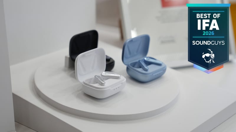 IFA 2026 audio gear including EarFun, Edifier, Anker and Beyerdynamic headphones on display in Berlin