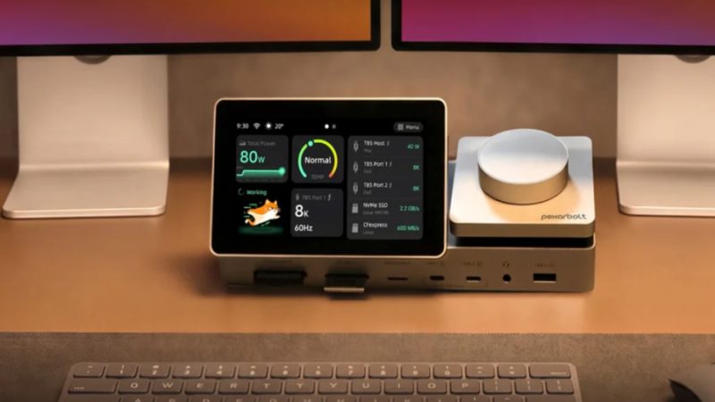 Lexar Dock Squeezes 22 Ports Into One Thunderbolt 5 Hub 1 Lexar PexarBolt Ultra TBT5 Dock showing its touchscreen and rotary dial on a desk