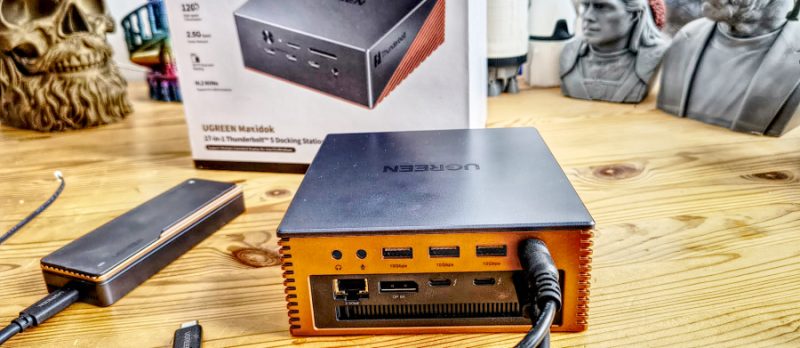 Lexar Dock Squeezes 22 Ports Into One Thunderbolt 5 Hub 2 Lexar PexarBolt Ultra TBT5 Dock showing its touchscreen and rotary dial on a desk