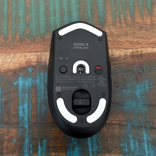 G305 X gaming mouse bottom view