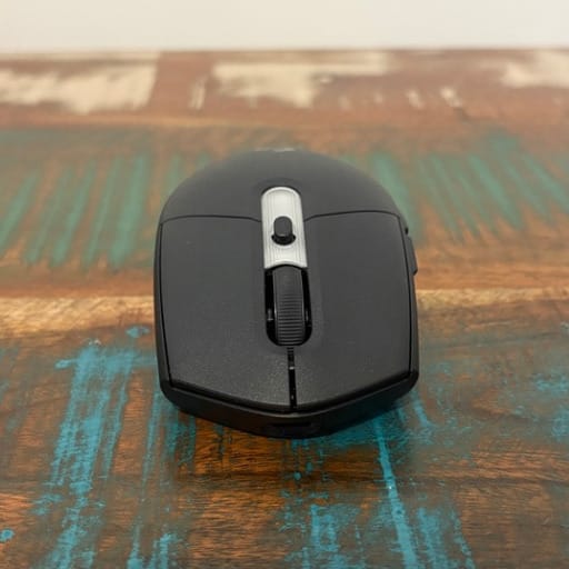 Black and white computer mouse, top view