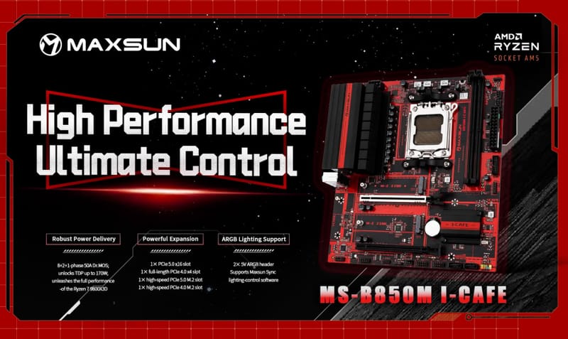 Maxsun Adds Three Budget-Friendly B850 microATX Boards 2 Maxsun B850 microATX motherboards shown with AM5 socket and DDR5 memory slots