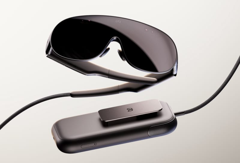 Meta VR glasses shown as a thin, lightweight headset without hand controllers