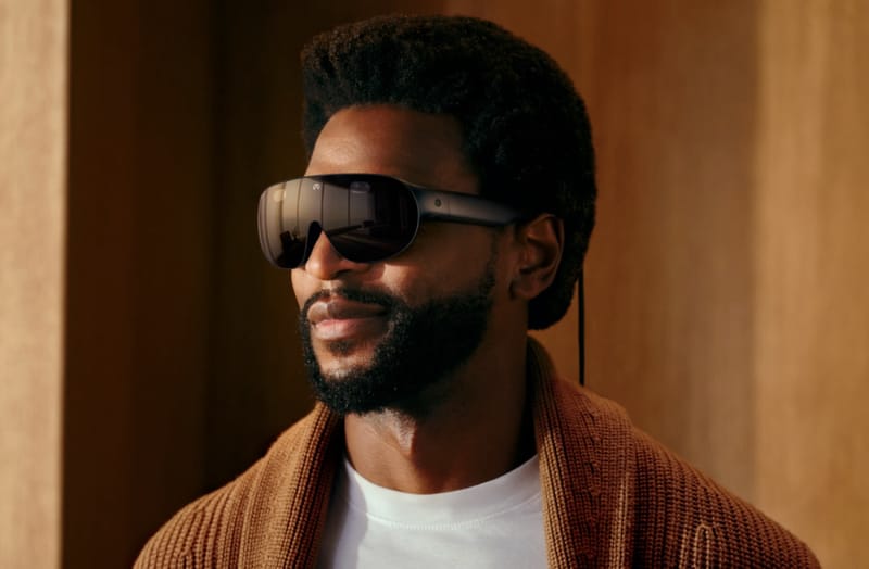 Meta VR glasses shown as a thin, lightweight headset without hand controllers