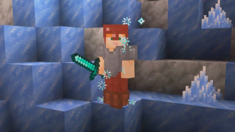Minecraft's Next Ice Caves Update Adds Frozen Zombies 1 Icy underground cave with glowing crystals shown in the Minecraft Ice Caves update