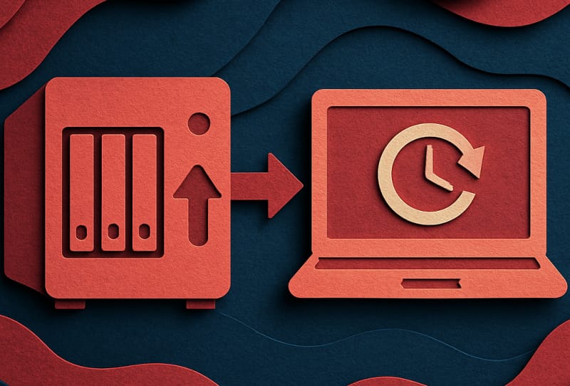 Homepage 2026 1 MacBook connected to a network attached storage device for automatic backups