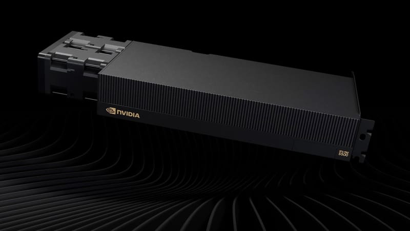 Nvidia RTX Pro 5500 workstation graphics card shown from above with cooling shroud visible