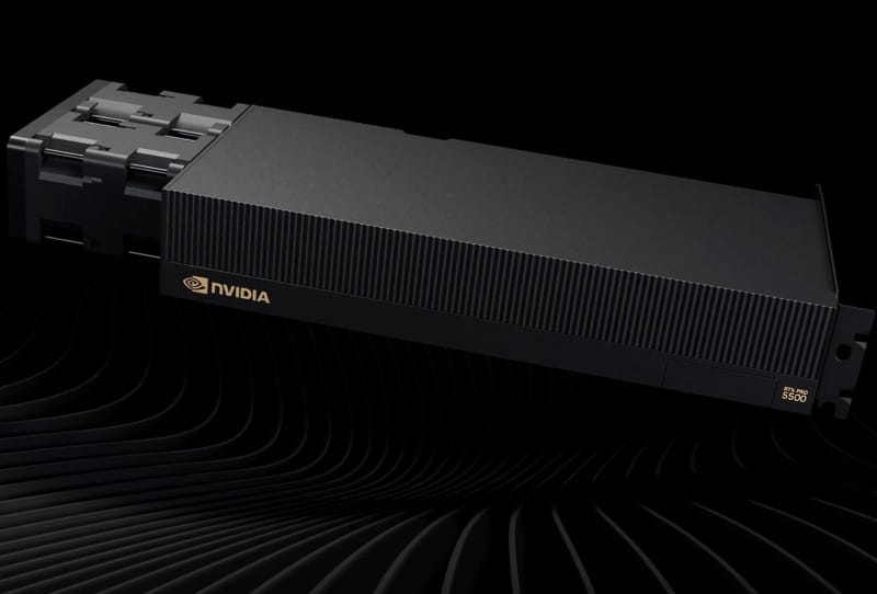 Homepage 2026 2 Nvidia RTX Pro 5500 workstation graphics card shown from above with cooling shroud visible