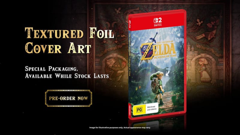 Textured foil cover art for the Ocarina of Time Remake physical edition on Nintendo Switch 2