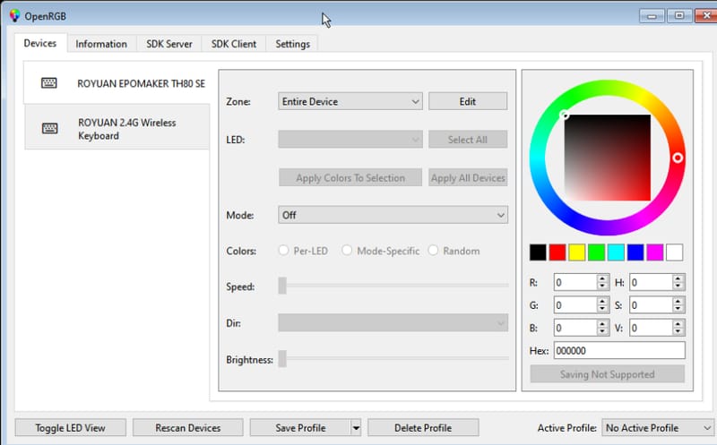 OpenRGB 1.0 Finally Brings Order to Cross-Platform RGB Control 1 OpenRGB 1.0 interface showing RGB lighting control for keyboards, motherboards and GPUs