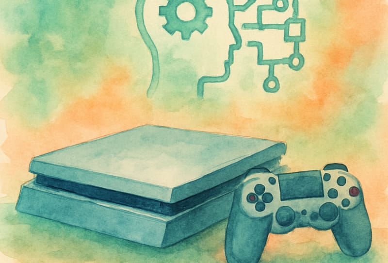 PlayStation console illustration representing Sony's PlayStation self-repair AI patent filing