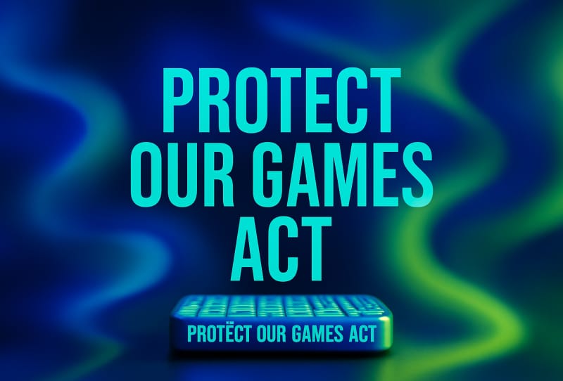 Gavel resting beside a game controller symbolising the Protect Our Games Act legislation