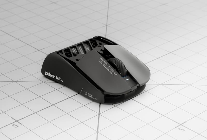 Pulsar X2F CrazyLight wireless fingertip gaming mouse shown from above