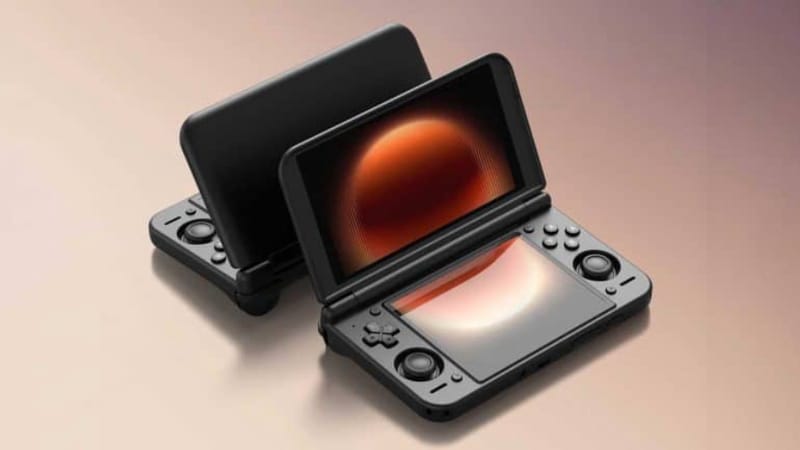 Retroid Pocket Duo handheld console showing its dual OLED display layout