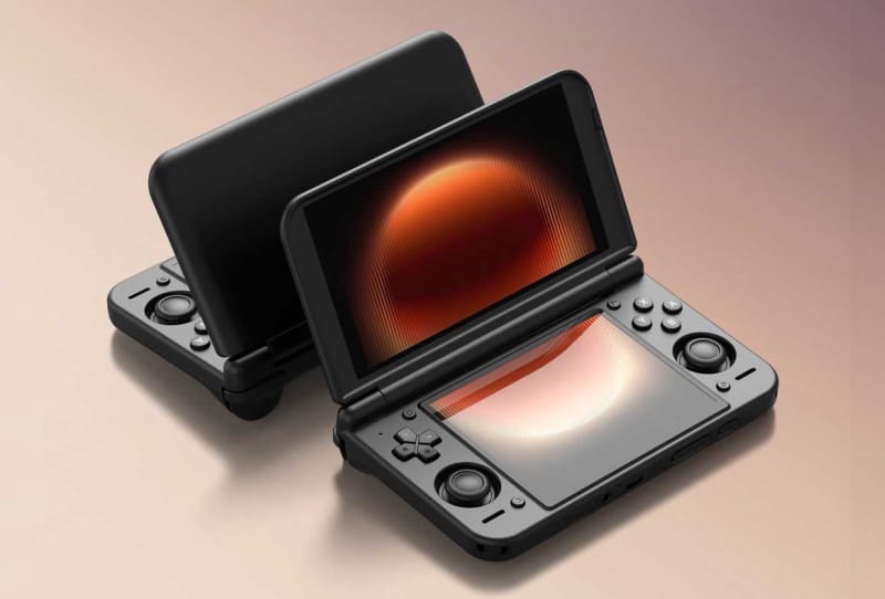 Retroid Pocket Duo handheld console showing its dual OLED display layout