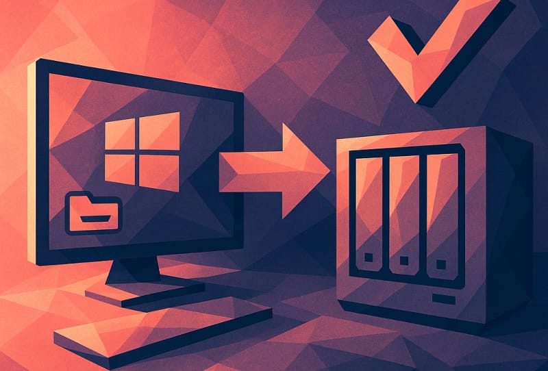 Homepage 2026 16 Windows PC connected to a network attached storage device for automatic backup