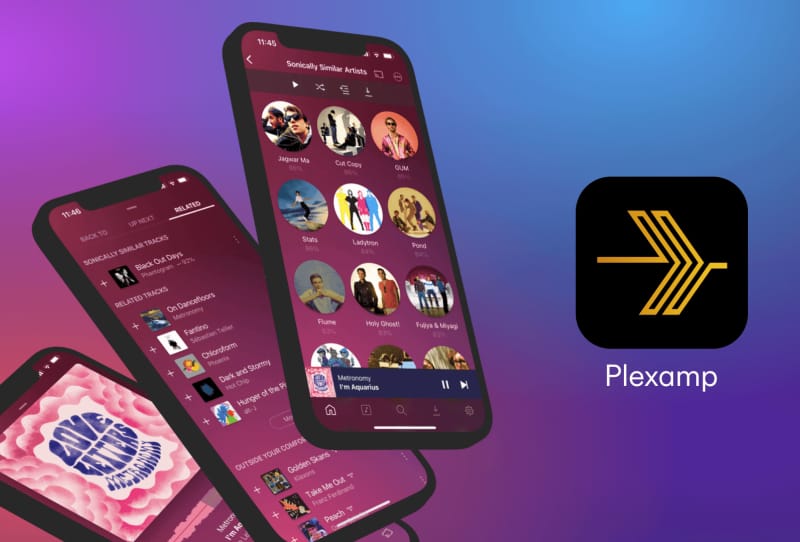PlexAmp music streaming app interface showing an album playing on a phone screen