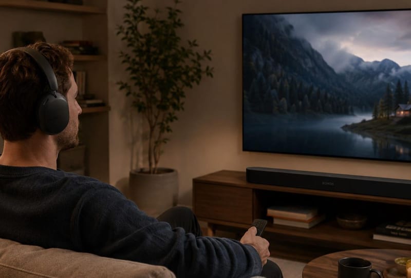 Homepage 2026 12 Sonos Beam Ultra soundbar and Ace Ultra headphones shown together against a plain background