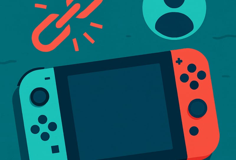 Homepage 2026 33 Nintendo Switch console sitting on a table next to its dock, with the account settings menu visible on screen