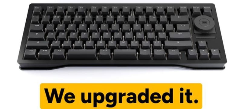 Wooting 80HE+ keyboard shown with its Lekker Large knob and tenkeyless layout
