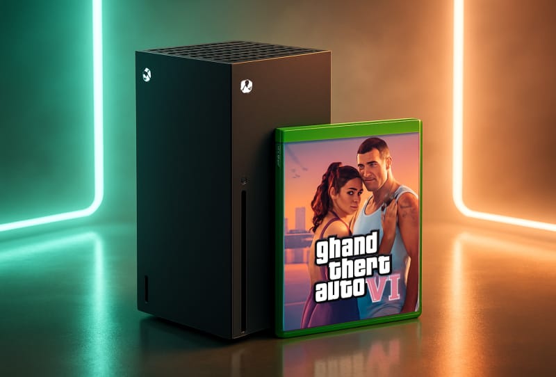 Xbox Series X console next to a Grand Theft Auto 6 preorder listing, illustrating the Xbox GTA 6 preorders dispute