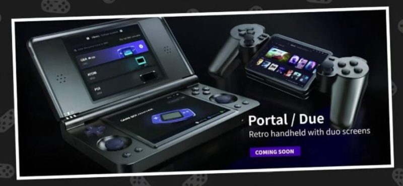 Yoniq Portal handheld shaped like a PS2 DualShock controller with a screen built into the body