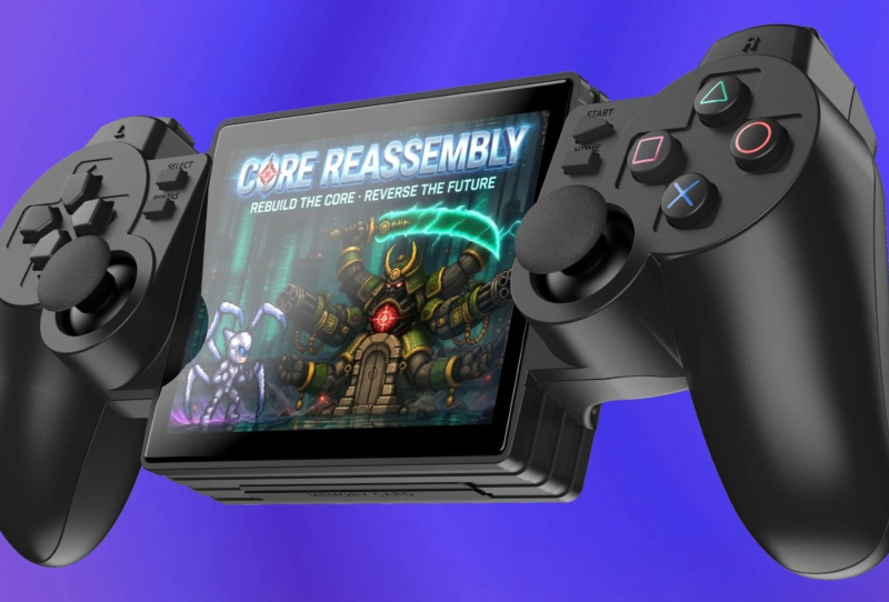 Homepage 2026 3 Yoniq Portal handheld shaped like a PS2 DualShock controller with a screen built into the body