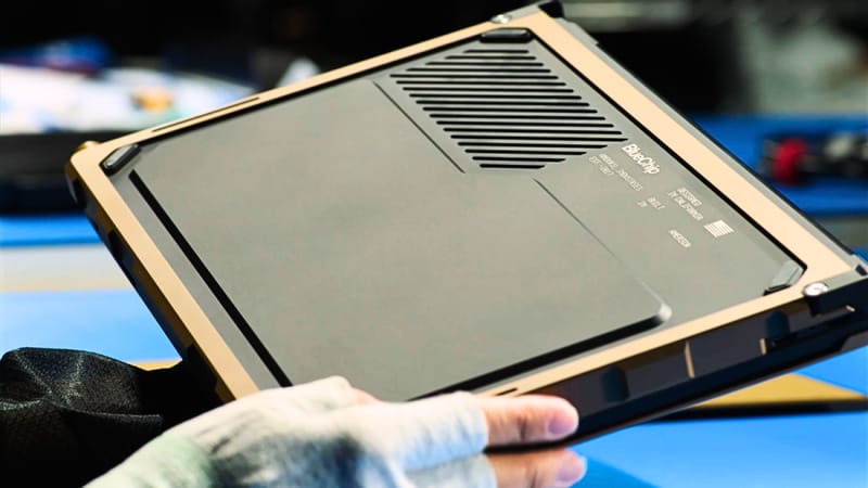 Laptop prototype representing the Anduril BlueChip laptop built with US and allied supplier components