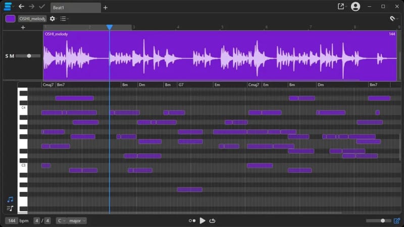 Apple Samplab acquisition illustration showing AI audio editing waveform and MIDI conversion tools