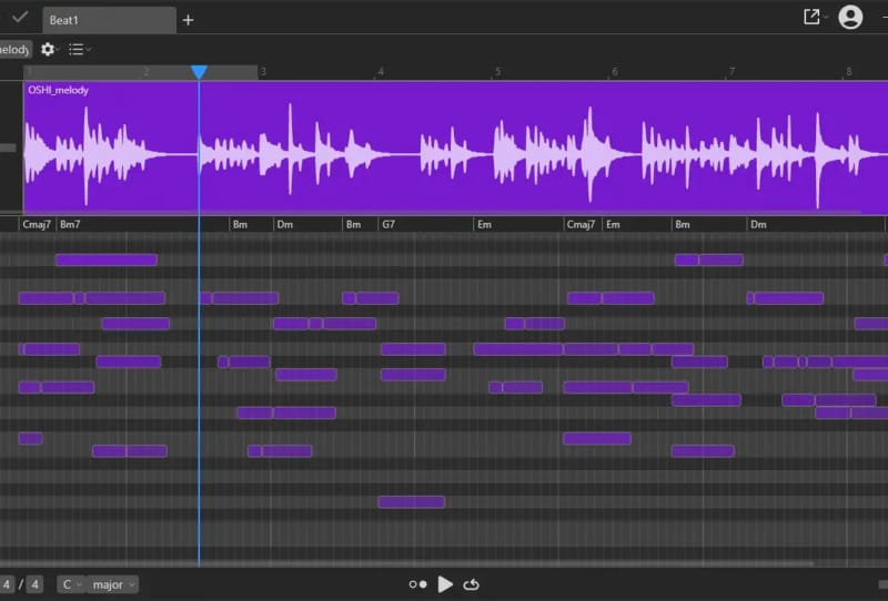 Apple Samplab acquisition illustration showing AI audio editing waveform and MIDI conversion tools