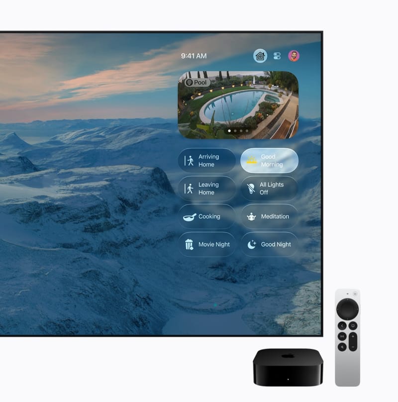 Apple TV 4K Siri AI interface shown in full screen on a living room television