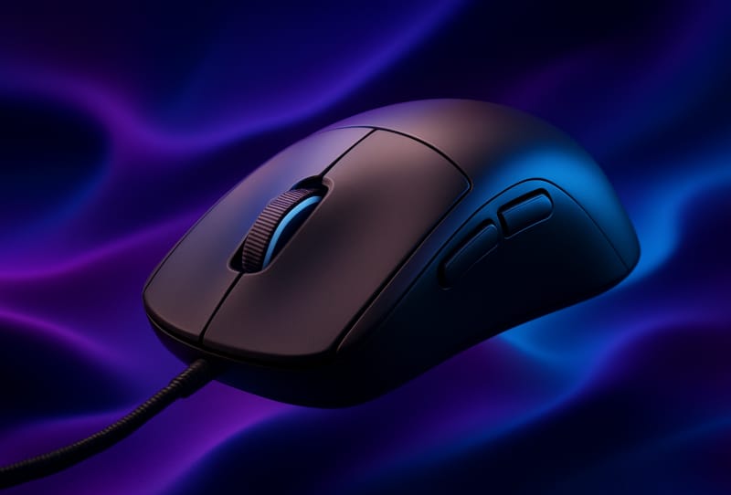 Hand gripping a gaming mouse in claw grip position with fingers arched over the buttons