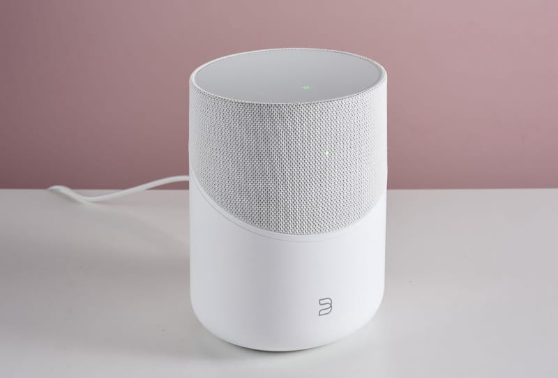 Bluesound speaker displaying the BluOS app with Bluesound Apple Music integration active