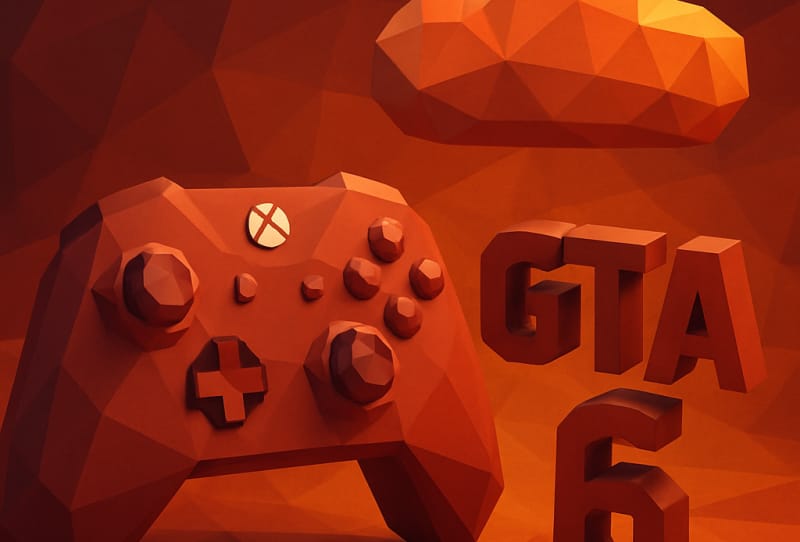 Xbox controller beside a screen showing GTA 6 cloud streaming on a PC